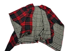 Womens reversible shawl Red Tartan Plaid Black White Plaid Fringe Blanket Scarf
