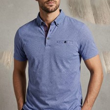 Ted Baker Men's Blue Marl Polo Shirt Button Down Pocket Cotton Size 6 XXL