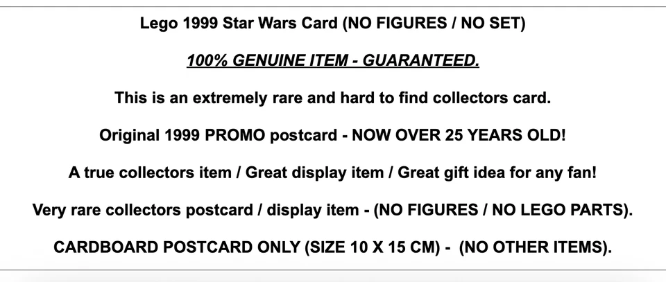 Lego 1999 Star Wars PROMO Card Minifigure Retired Rare Retro Set Vintage Classic - Image 2 of 4