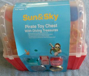 Sun&Sky Pirate Toy Chest & Diving Treasures 27 Pieces. Measures L.8 1/4" W6" H7"