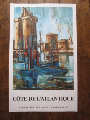 AFFICHE CÔTE DE L'ATLANTIQUE CHEMINS DE FER FRANÇAIS SNCF 1968 - LARRIEU - Photo 1/4