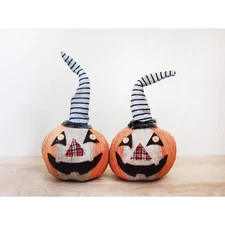 Set of 2 Halloween Jack-O'-Lantern Cute Primitive Style Pumpkin Halloween Decor
