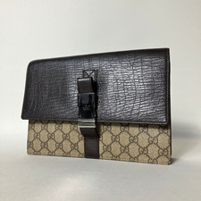 GUCCI GG Supreme Second Bag Clutch Hand Bag PVC Leather Brown