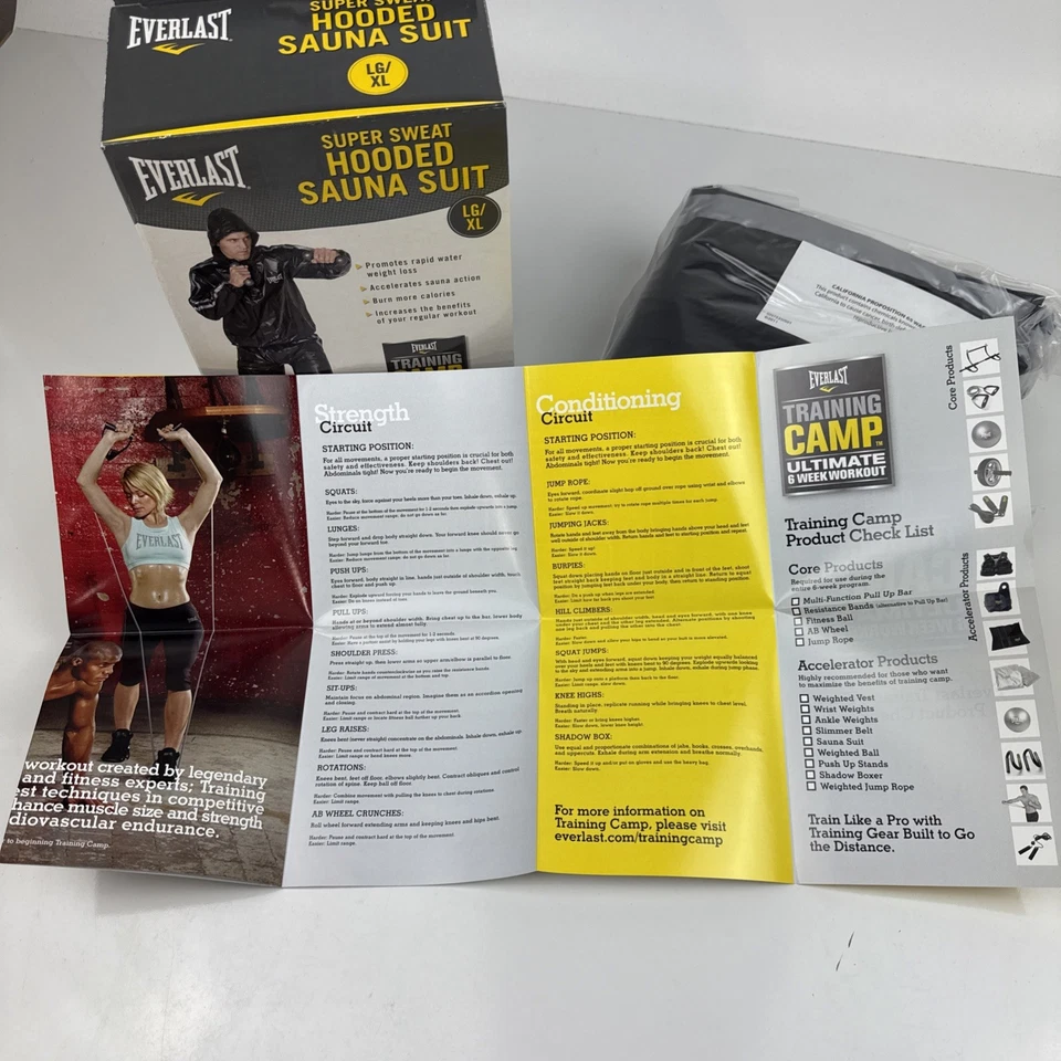 Traje de sauna Everlast capucha talla LG / XL negro 2 piezas pantalones chaqueta NUEVO en caja fitness Foto 4 de 4