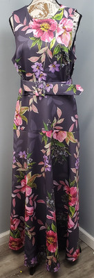 Melonie Maxi Dress Womens 16 Multi Floral Belted Waist Sleeveless Back Zip