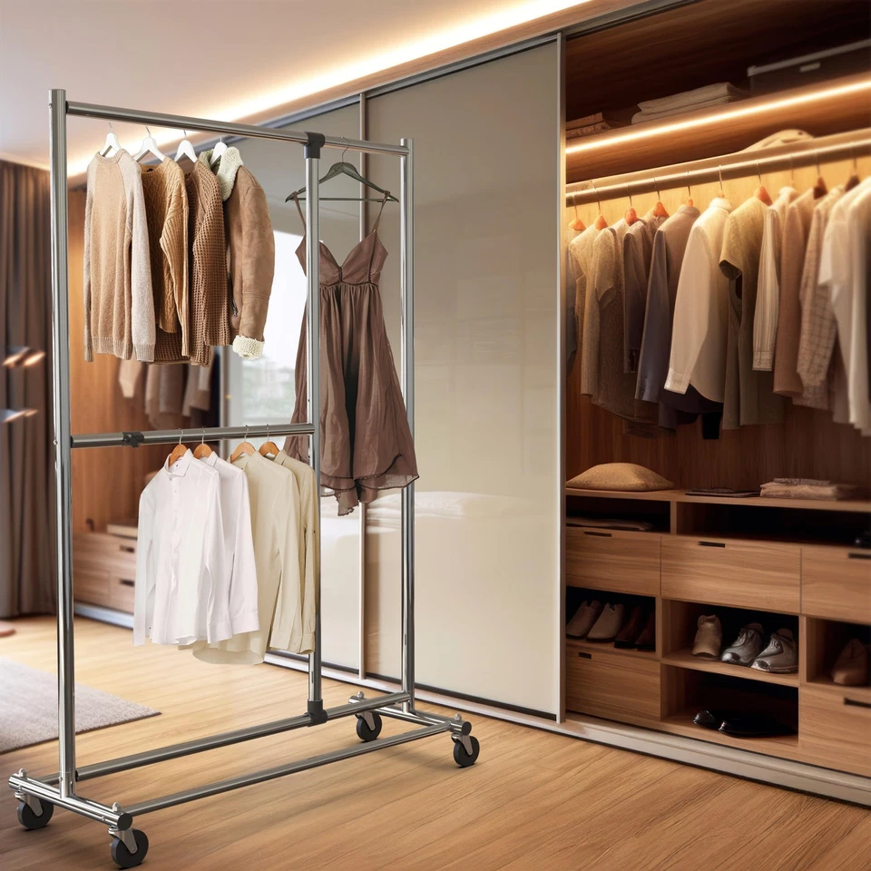 Perchero ajustable de doble barra, acabado cromado, 72 pulgadas de altura Foto 4 de 4