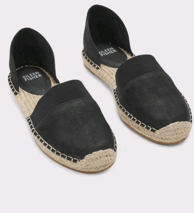 EILEEN FISHER 9.5 Lady Tumbled Nubuck Espadrille Flats Black $135