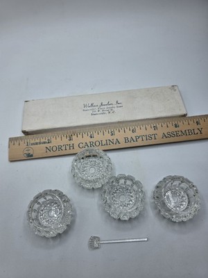 Vintage Set of 5 Crystal Clear Pressed Cut Glass Salt Cellars Open Salts In Box 