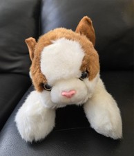 SKM Cat Plush Brown White Kitten Pink Nose Floppy Stuffed Vintage 18"