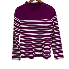 NEW NWT Talbots Sz Small Long Sleeve Purple Striped Cozy Blouse Shirt Top
