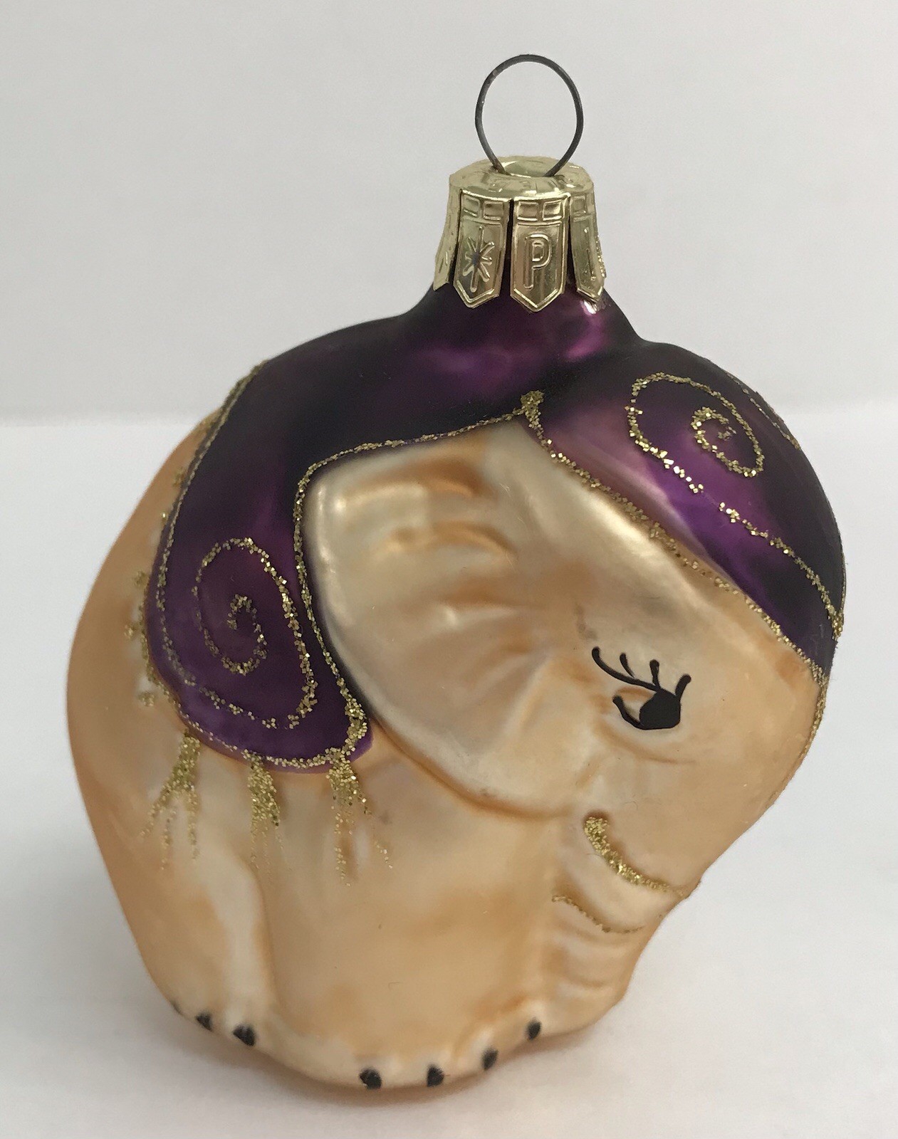 Pier One Imports Circus Elephant Glass Christmas Ornament Gold Purple