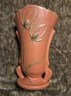 Vintage Roseville Teasel 881-6" Vase Pinkish Red Double Handle Excellent !!!!
