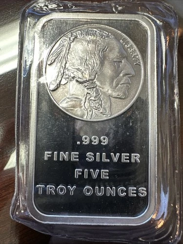 5 oz .999 Silver Bar American Indian Buffalo Design SKU28954