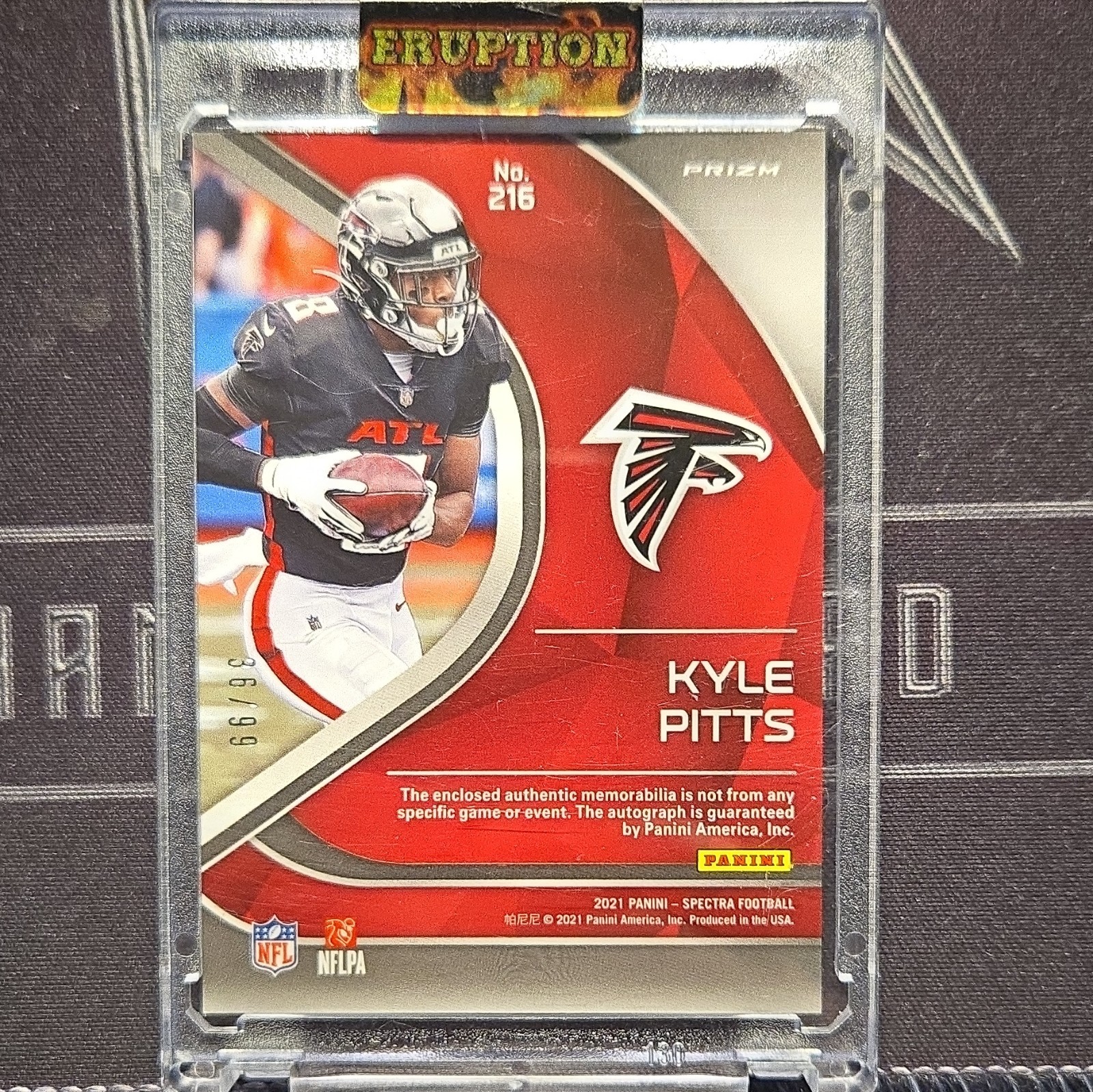 Panini 2021 Spectra Kyle Pitts Falcons RC Patch Auto Celestial Prizm 36/99 #216 view 2