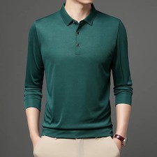 Spring and Autumn Long Sleeve Polo Shirt Polo Collar Solid Men's Long Sleeve T-s