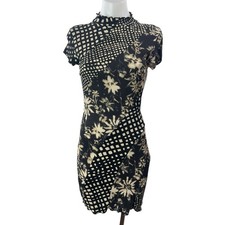 Urban Outfitters Nina Black Floral Short Sleeve Spliced Bodycon Mini Dress Sz S