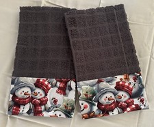 Snowman Kitchen Towels Gray Set Of 2 New
