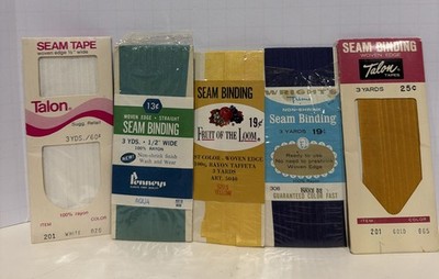Vintage Seam Binding Lot 5 NOS Rayon Talon Wrights Penneys Sewing Trim Tape