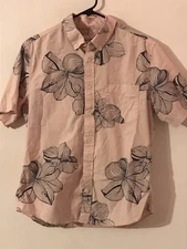 M Men's GOODFELLOW & CO Vintage Beige & Gray Floral Hawaiian Shirt NEVER WORN