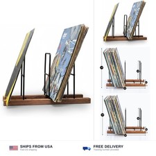 Thsaot Vinyl Record Storage Holder - Solid Black Walnut Wood Metal Album Di...