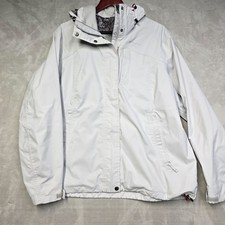 Chaqueta impermeable con capucha blanca para mujer Quechua Oxylane características ajustables talla XL