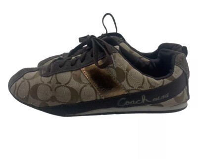 COACH Hadley Signature Sneakers Size M Brown Logo Canvas Print Q1236 