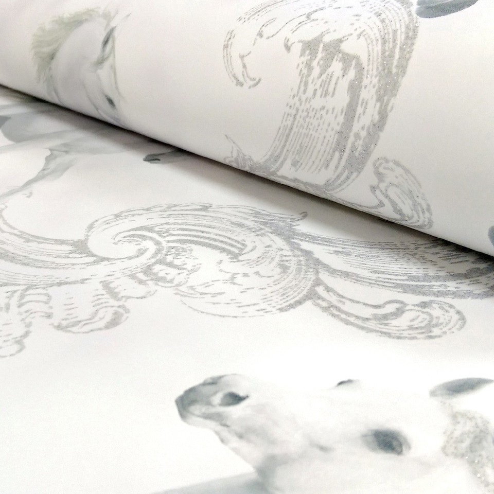 Carmarillo Horse Pattern Silver Glitter Childrens Wallpaper 667300 eBay