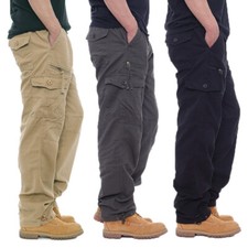New Mens Cargo Combat Work Trousers Pockets Cotton Loose Machine Washable Pants