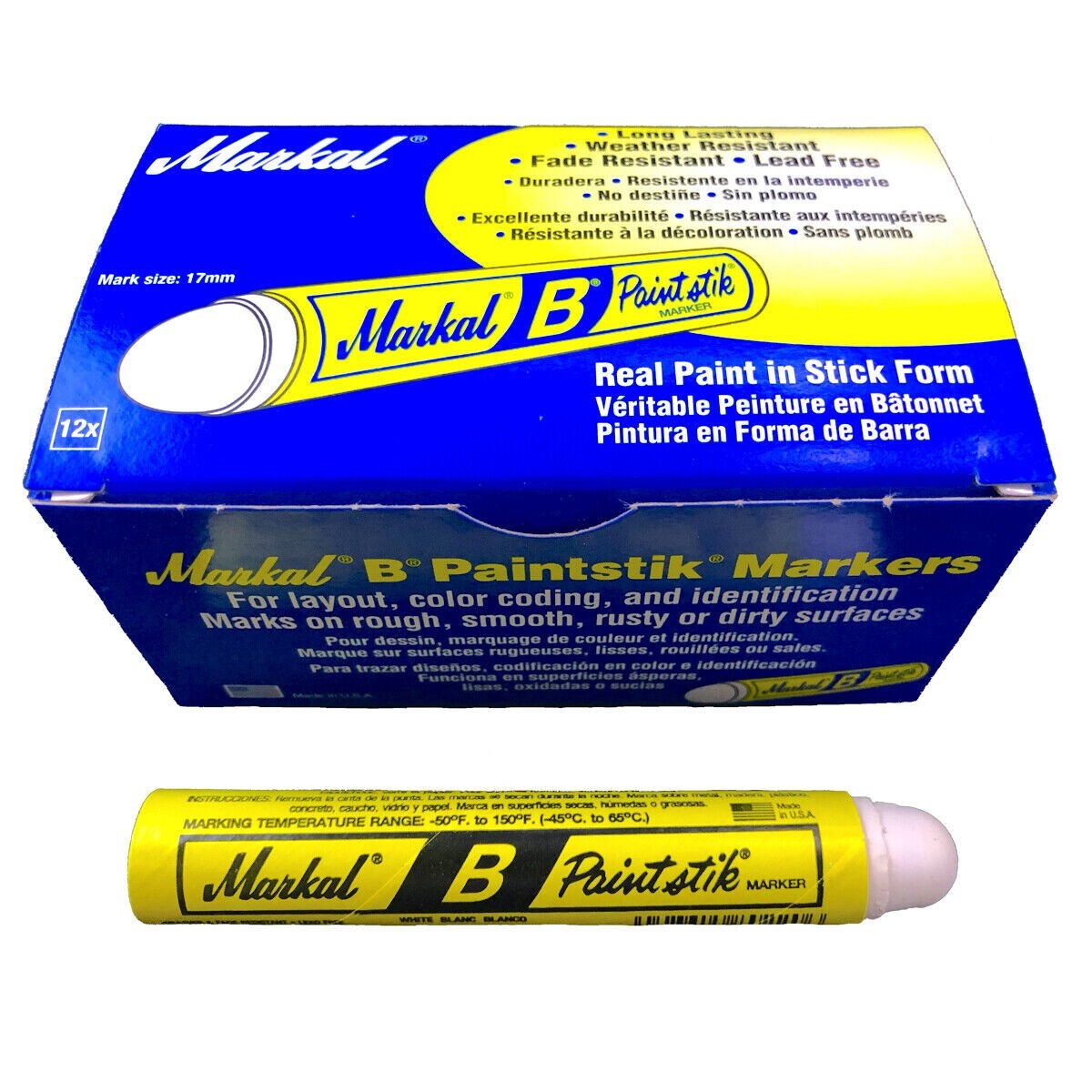 Box of 12 Markal B White Tire Chalk Paint Sticks Crayon Surf