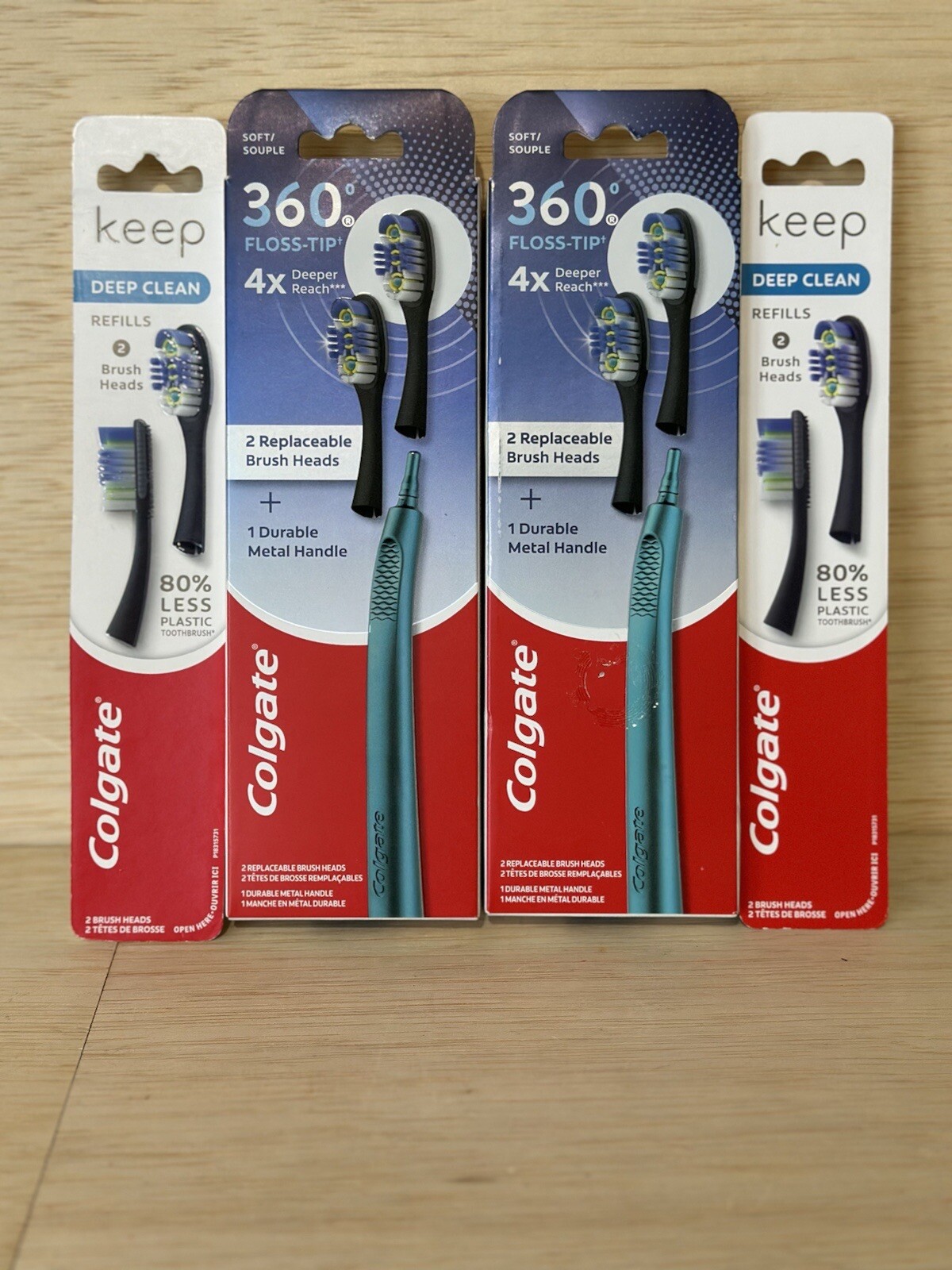 2-Colgate 360 Floss Tip Replaceable Head Toothbrush W/2 Brush Heads & 2 Refills