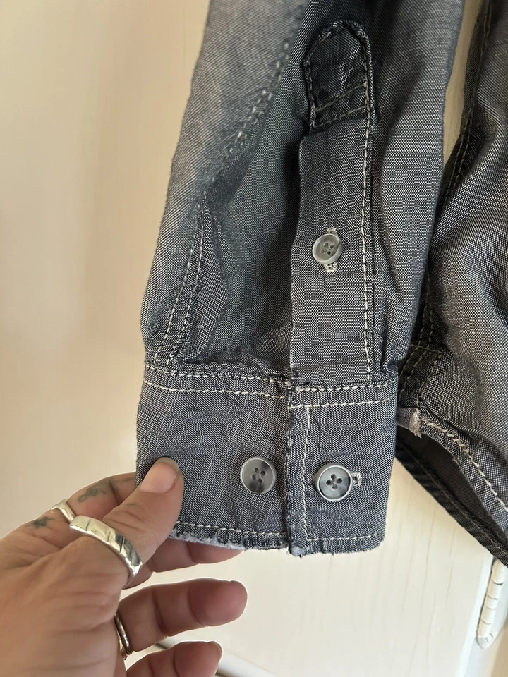 Camisa de algodón vintage resistente a la intemperie para hombre gris denim algodón cambray M RN:11590 Foto 3 de 4
