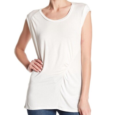 H by Bordeaux off white ivory cap sleeve ruched short sleeve tee extra large
