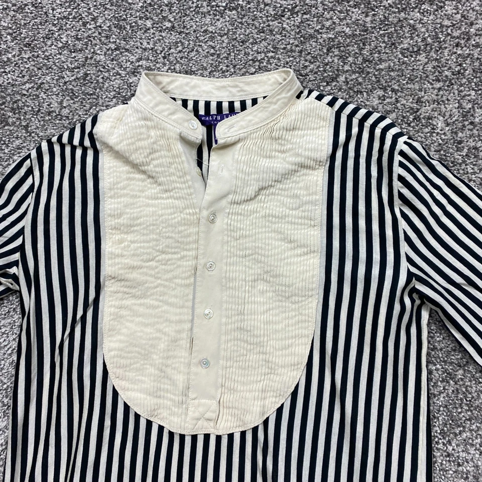 Ralph Lauren Camisa Mujer S Pequeña Púrpura Etiqueta Esmoquin Blusa Rayas Diseñador Foto 3 de 4