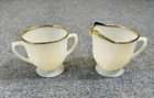 Vintage Fire King Ovenware Creamer and Sugar Set milk glass gold trimmed Classic