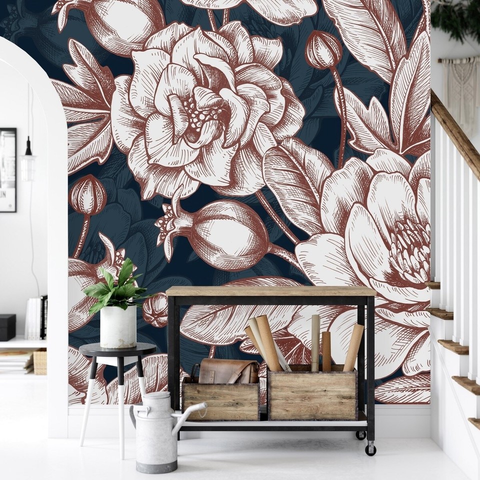 Dark Wallpaper with Large Flowers 8InfZqwxFEjvK2sLuS69rgsTD8mU7mBs eBay