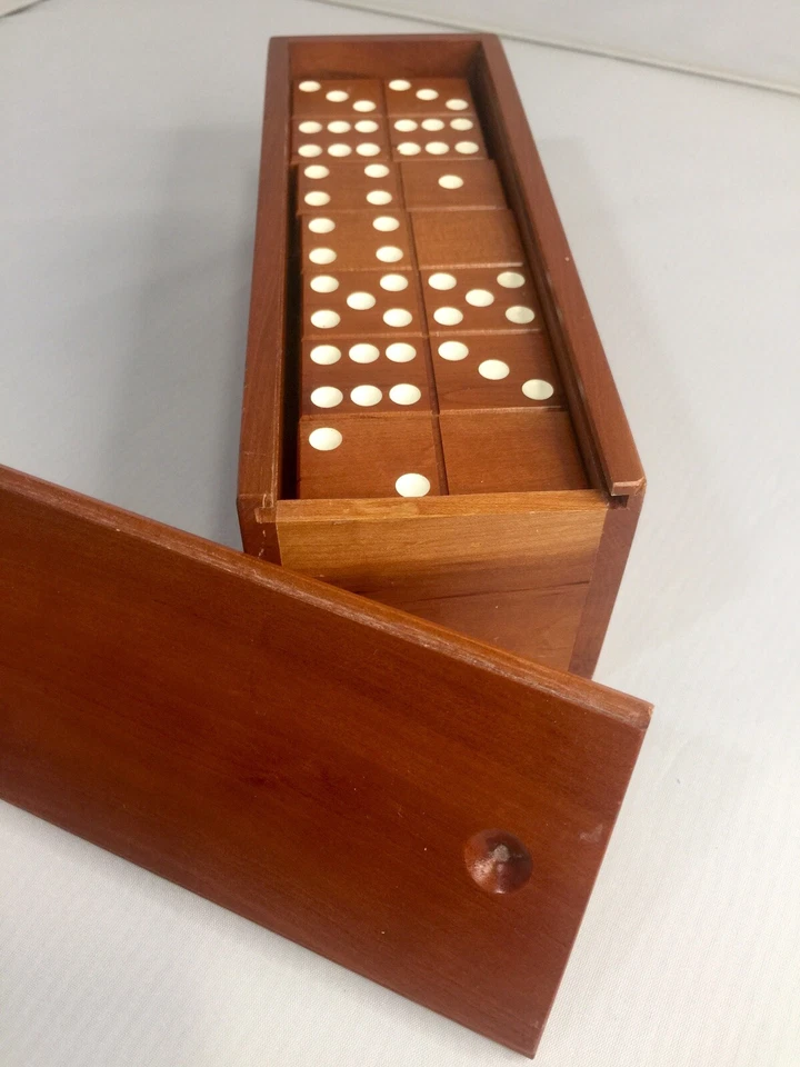 Handmade Signed Crafted Wood Dominoes Set In Slide Top Box Complete (Candle Box) - Image 3 of 4