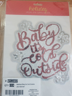 NEW!  Holiday Red Sequin Iron-on Appliques BABY IT'S COLD OUTSIDE! Pack of 2