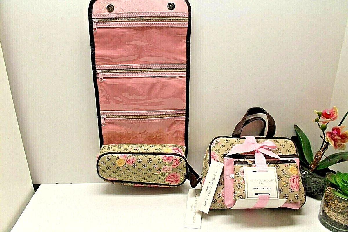 Adrienne Vittadini Cosmetic Makeup Bags PLUS matching Hanging Bag Floral NWTs