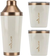 NEW Reduce Cocktail Shaker Set 3-Piece with 10 oz. Lowball Tumblers Slate Blue