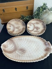 Ancien Service à Poisson Estampillé Sarreguemines en Faïence des Années 70