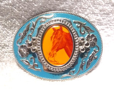 Horse Head Stone Silver Turquoise Trim Western Belt Buckle Great Vintage Shape