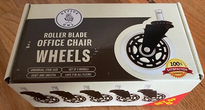 NEW Office Owl Roller Blade Office Chair Wheels Heavy Duty Clear Set Of 5
