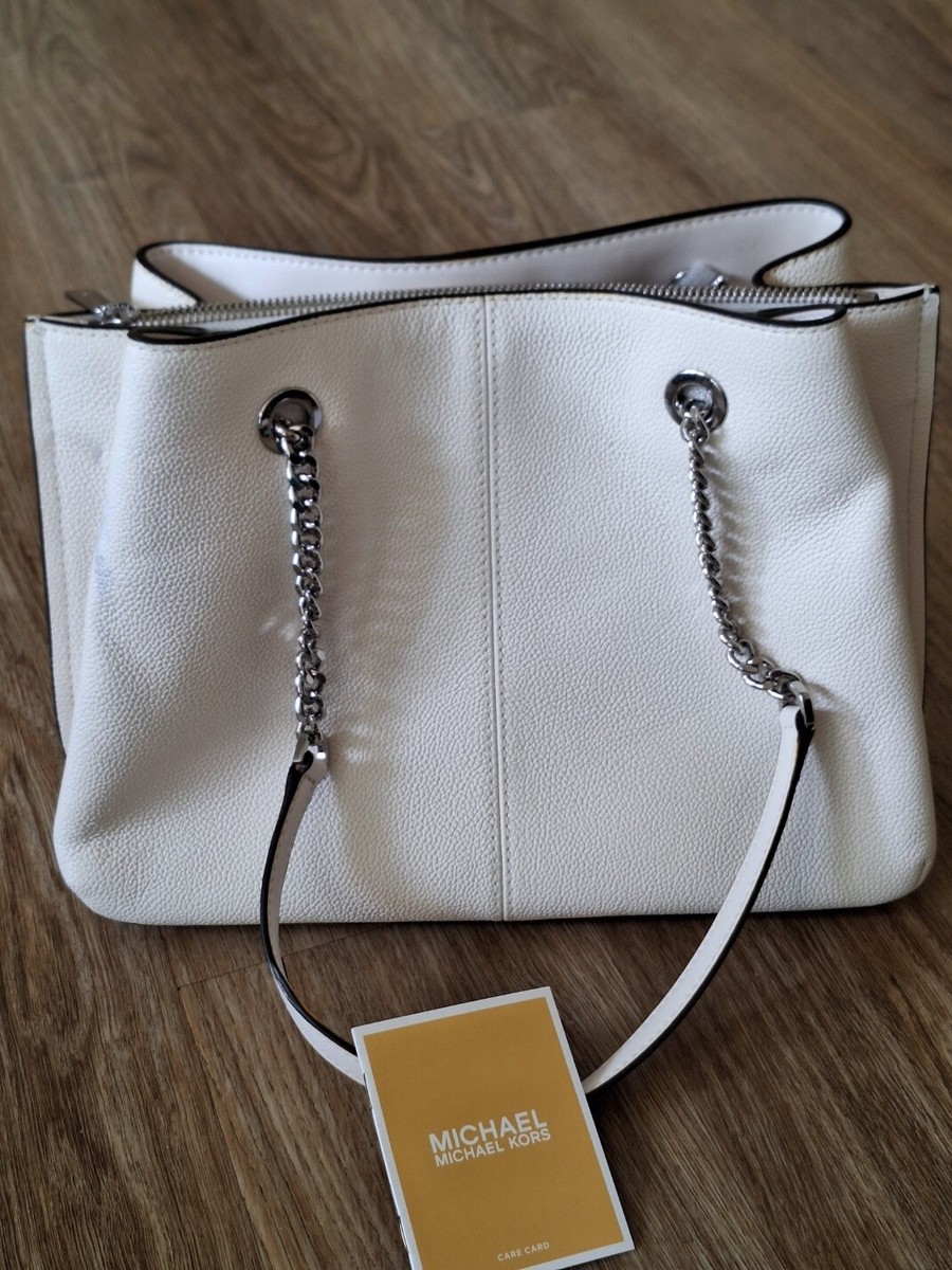 Michael Kors Teagan Large White Pebbled Leather Shoulder Bag New