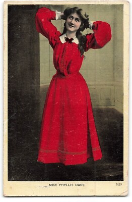 Miss Phyllis Dare leuchtend rotes Kleid 1909 Postkarte