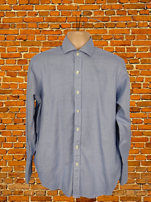HERREN T.M. DOPPELAUSSCHNITT GRÖSSE 16'' KRAGEN SHIRT OBERTEIL BLAU DOGTOOTH MIX LANGARM