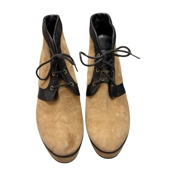 Tod’s Camel Suede Lace Up Wedge Boots Leather Trim Platform Ankle US 7 EU 37.5 - Image 4 of 4