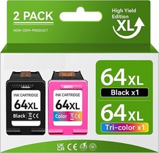 2 Pack 64XL Black Color Ink for HP ENVY 7120 7130 7132 7155 7158 7164 7800 7820