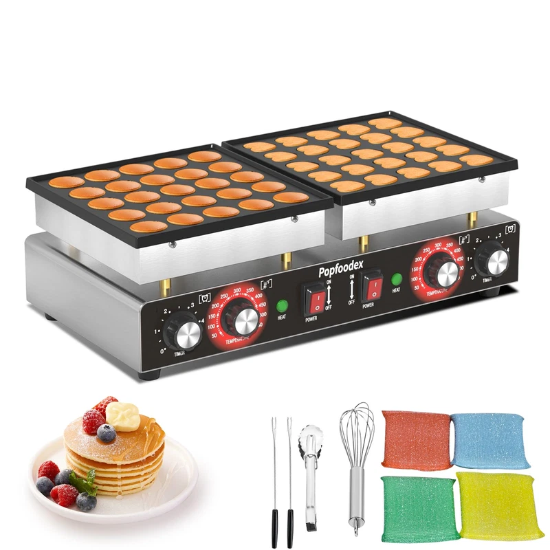 Popfoodex 110V Mini Pancake Maker 50Pcs Commercial Dutch Pancake Griddle