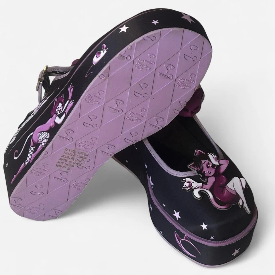 Chocolaticas Lady Meow女式黑色紫色平台Mary Janes — 第 4/4 张图片