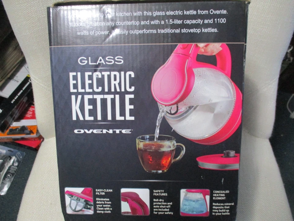 Hervidor de agua eléctrico portátil de vidrio Ovente con filtro 1,5 L KG83F Foto 2 de 4